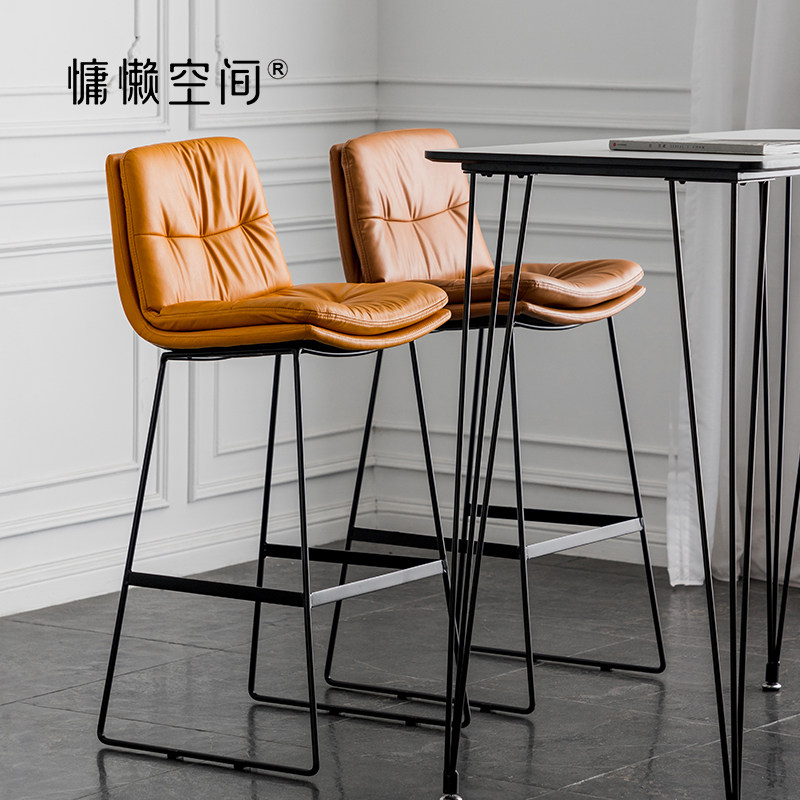 新品北欧铁艺高脚凳吧椅复古轻奢家用吧台椅高椅子咖啡Z厅皮靠背