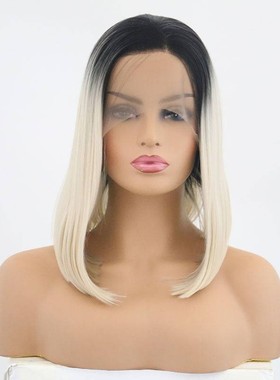 极速dark root blonde wavy short lacMe wigs 高温丝逼真前蕾丝