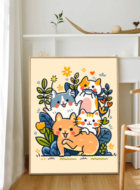 新品数字油画diy填色卡通猫咪可爱手工儿J童成人填充手绘丙烯2024