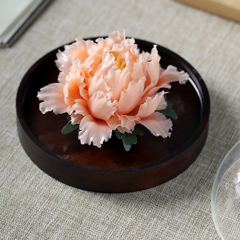 极速陶瓷牡丹瓷花l摆件精油扩香器办公室客厅茶室中式桌面家居装