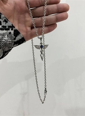 极速ins个性简约霸气吊坠天使之翼项链男潮韩版学生街.头嘻哈百搭