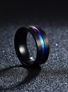 极速跨境货源欧美男戒 黑间彩钛钢戒指 双色磨砂不锈X钢手饰 厂家