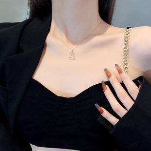 titanium diamond steel simple inla necklace 极速Temperamhent