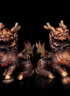 极速l铜麟麒摆h件铺一对纯铜大小号客厅卧室财麒麟摆件家居饰品店