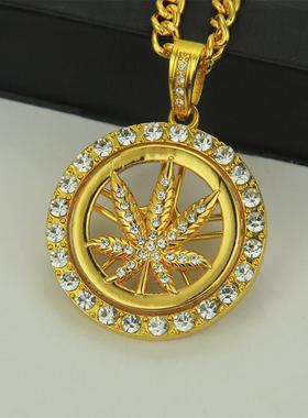 极速Hip Hop Diamond Maple Leaf Turntable Necklace MeXns Tur