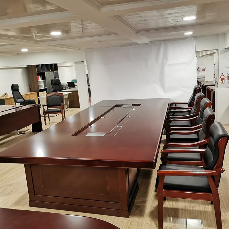 新品多人长方形会议桌密度板贴B实木皮办公开会桌培训桌椅组合