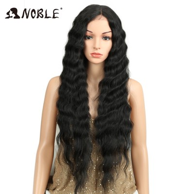 极速Long Black Wig Deep Wave Lace FEront Synthetic Wigs For