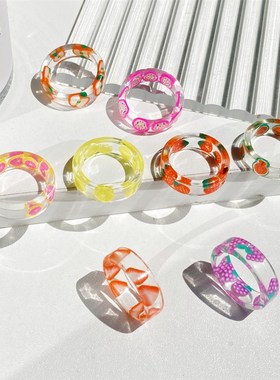 极速2021c Korea Colorful Fashion Resin Fruit Ring Set Metal