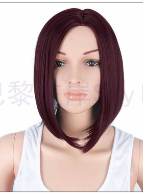 极速黑色波c波头假发Synthetic Hair Short Wigs Bob Straight Ha