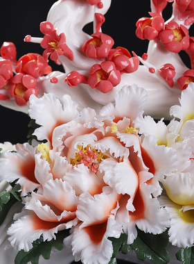 极速新中式纯手工陶瓷花摆件《花开富贵》客N厅玄关酒柜博古架装