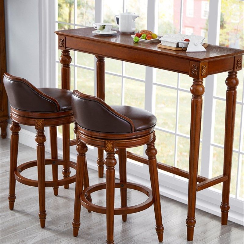 新品美式实木吧台桌家q用客厅小阳台吧台靠墙长条欧式酒吧椅子高