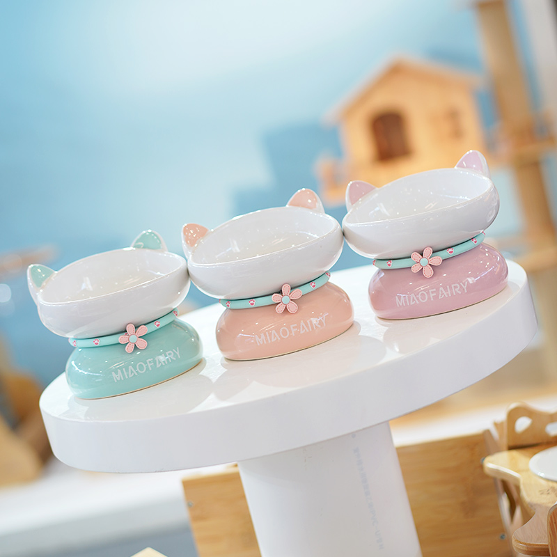 极速元気喵e丨喵仙儿高脚猫碗陶瓷猫食盆保护颈椎狗碗猫咪双碗水