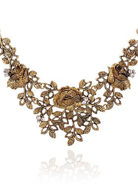 极速Vintage Diamond Flortal Necklace Fashion Versatile Bouti