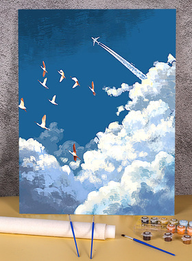 新品diy数字油彩画海滨沙漠x油画填色小尺寸治愈手工画画涂色画填