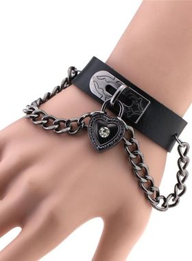 极速男士手链f原宿哥特式O形手镯手环演出街舞PU皮圆环酒吧金属腕