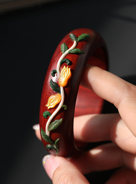 极速印度小叶紫檀百宝嵌佛手镯木镯子G男女定制红木手环送女友礼