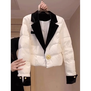 西装领白色短款棉服女冬季2024时尚高级感气质职业外套