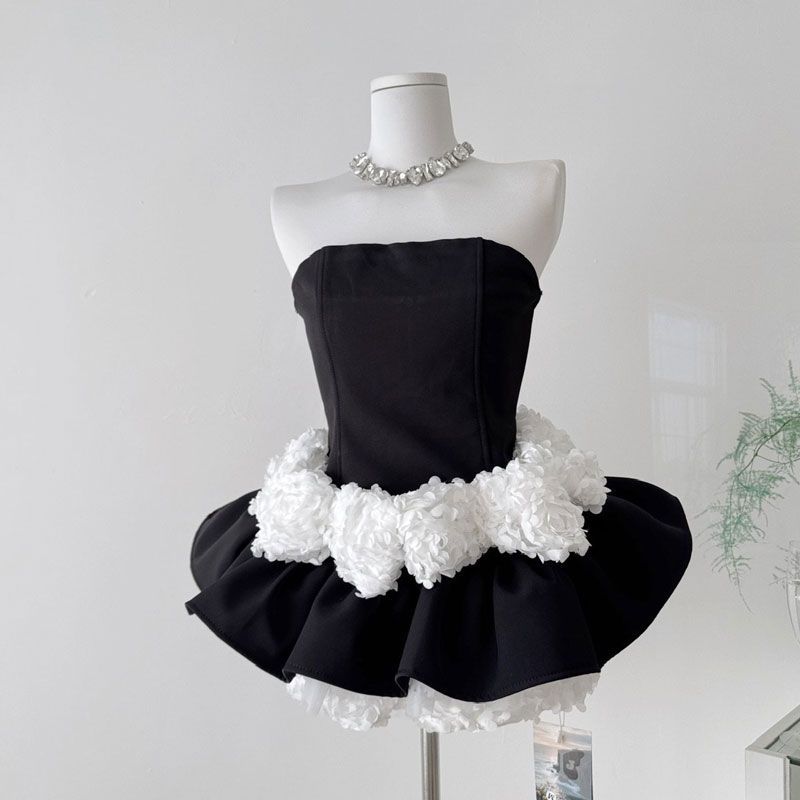 法式甜辣风抹胸立体花朵
