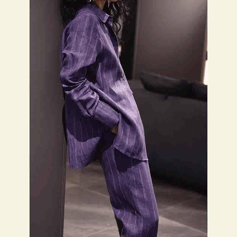 2025夏季高级感紫色小香风裤套装淑女褶皱拼接