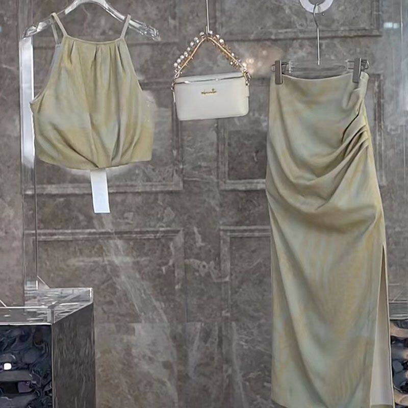 休闲时尚扎染吊带两件套装女新款夏季女神范开叉半身裙