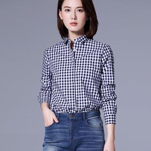 漂亮小衫 夏天家通勤职业格子蓝色衬衫 今年流行 女装 爆款 2026新款