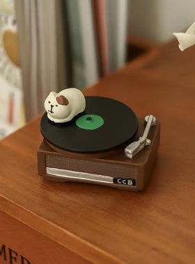 日式zakka杂货复古唱片机猫咪可爱少女心系桌面小摆件礼物女
