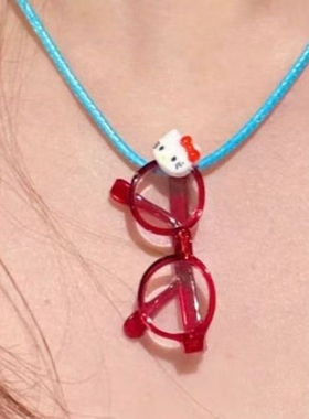 可爱眼镜hellokitty小众锁骨链