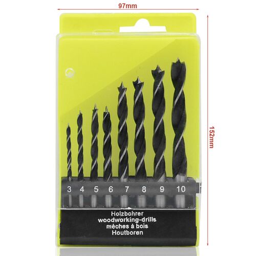 新品 三尖木工钻8件套 木板打眼扩孔器 3-10mm塑盒装木工钻孔钻头