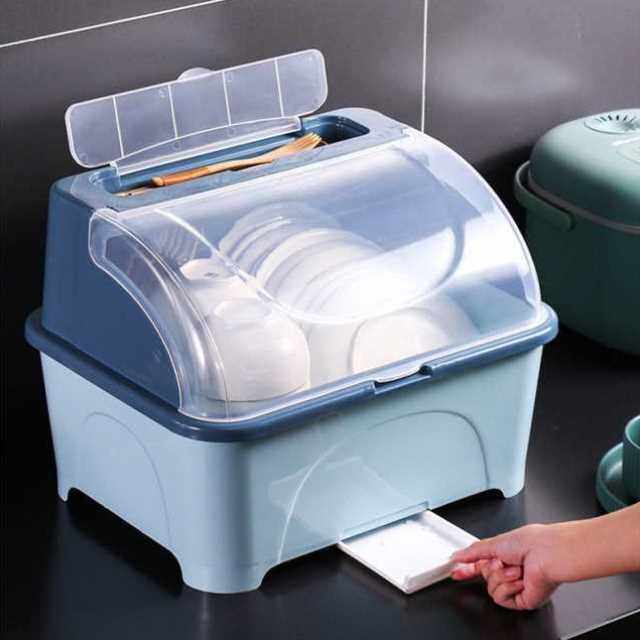 新品厨房塑料碗盘柜带盖子v放碗箱沥水碗架碗筷收纳盒碗碟餐具笼