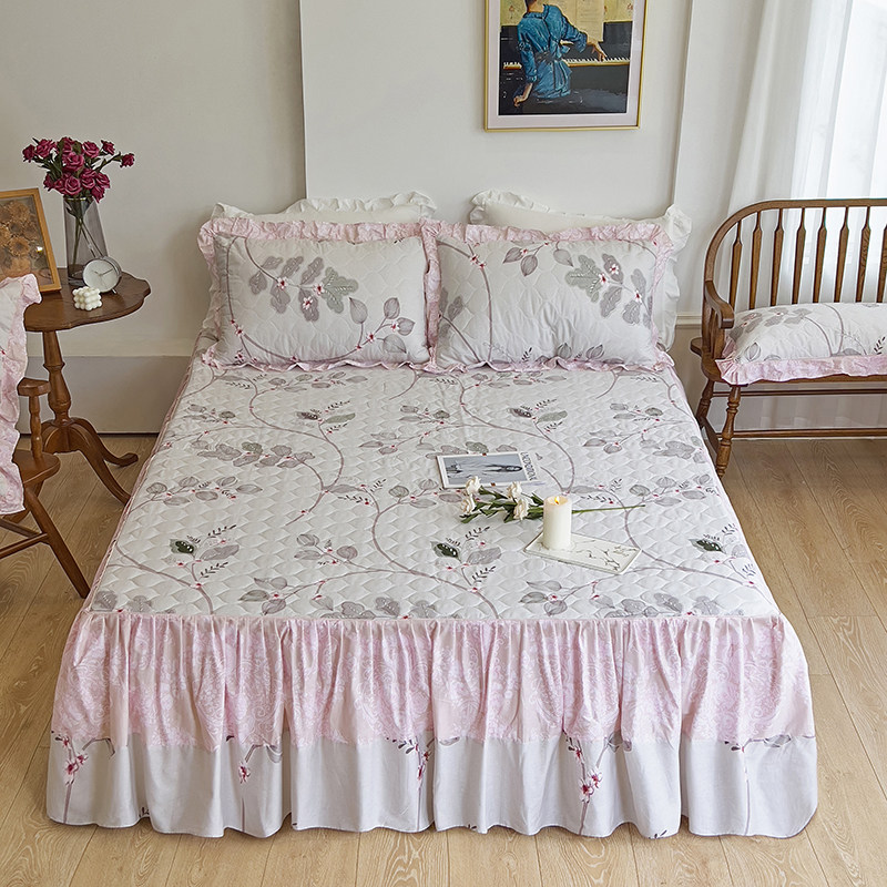 极速新款卡通纯棉牀罩韩式夹棉儿童牀裙单件L全棉牀裙加厚牀盖1.2