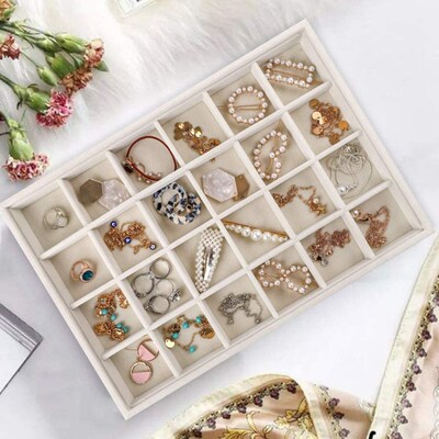 新品Flannelette Jeweplry Display Boxes Grid Design Rings Ear