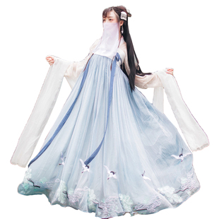 新品逍遥客古装汉服女中国风齐胸襦裙H刺绣超仙飘逸秋水古风学生