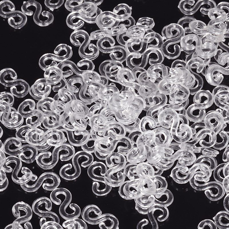 新品500pcs 11x6jmm Transparent Loom Rubber Bands S Clips for