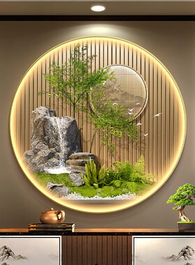 极速新中式丹顶鹤入户玄关装饰画C富贵竹子走廊圆形挂画山水茶室