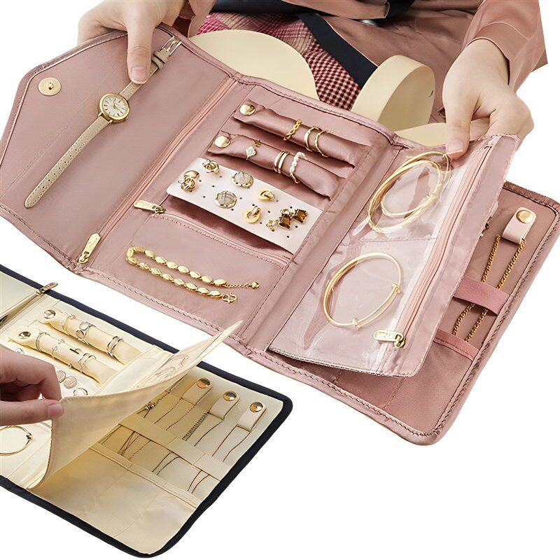 新品Travel Jewelry Organizer Roll FoGldable Case for Jewelry