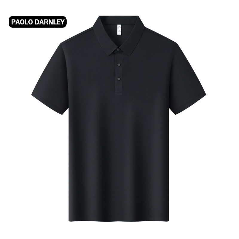 PAOLO DARNLEY黑色翻领POLO衫男女同款短袖透气商务休闲