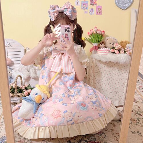 现货-海军熊-轻Lolita 夏日小个子软妹连衣裙狗短显高op