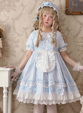 原创-安睡娃娃-Lolita 高腰孕款纯棉花边泡泡袖短袖op夏款