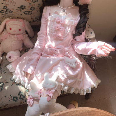 小兔蝴蝶结女儿服A字背带裙