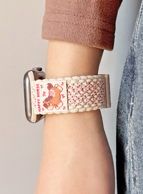 壳里斯iwatch表带S11新年马年标签编织尼龙磁吸扣细款S9适用S10苹果applewatch华为GT6手表FIT4红米5小米9pro