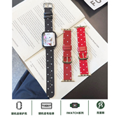 壳里斯iwatch表带S10韩国波点帆布皮革圆点S11小众新款 s9适用SE3苹果Applewatch手表高级感女款 Ultra秋冬新年
