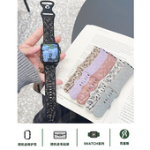 壳里斯iwatch表带S10玫瑰花雕刻花朵双色运动硅胶S8小众新款 s9适用SE苹果Applewatch手表Ultra女款 S7高级感S6