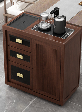 家用实木移动茶桌小茶台客厅新中式茶车阳台茶几烧水壶一体茶水柜