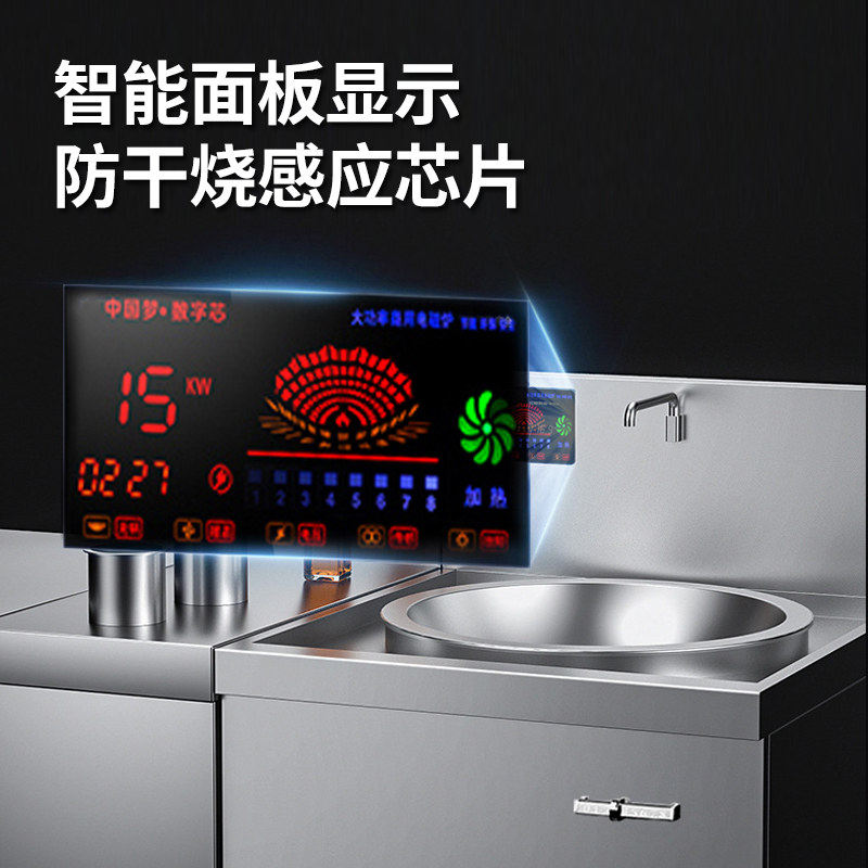赛米控商用电磁炉大锅灶单双头15/20kw食堂饭堂厨房大功率电炒炉