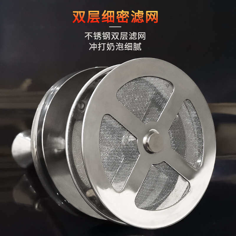 手动咖啡打奶器弹簧冰咖啡泡沫双层奶泡器不锈钢奶泡壶400ml800ml