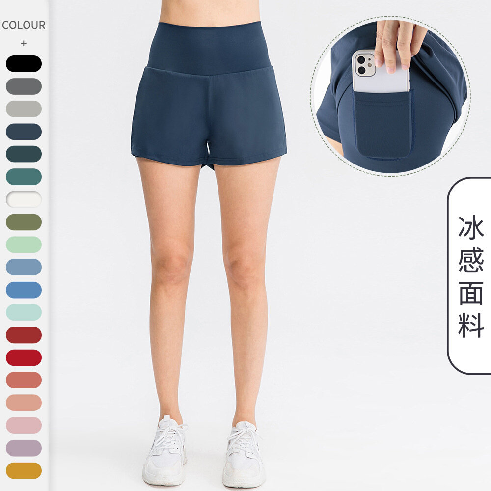 春夏款口袋瑜伽运动短裤女冰感裸感速干健身房跑步宽松排网球短裤