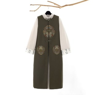 秋冬长连衣裙 日常汉服马甲改良旗袍女中国风倒大袖 新中式 套装