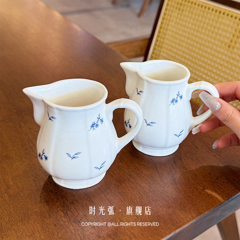 【这小罐子太奶了吧】法式复古蓝色碎花咖啡盅奶罐壶蜂蜜罐小奶盅