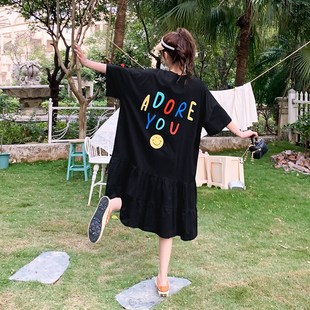 t裙 夏季 连衣裙显瘦遮肚微胖纯棉宽松大码 长裙夏绝美小裙子女新款