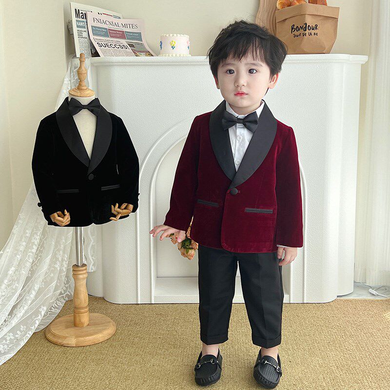 男童西装外套儿童上衣宝宝生日西服中大童表演走秀英伦花童礼服
